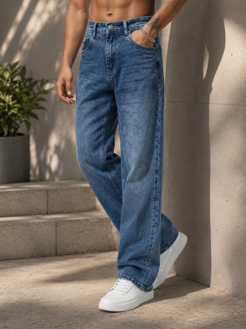 WAZWEAR  Men Straight Fit Mid Rise Dark Blue Jeans