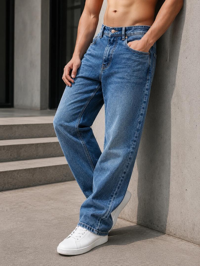WAZWEAR  Men Straight Fit Mid Rise Dark Blue Jeans