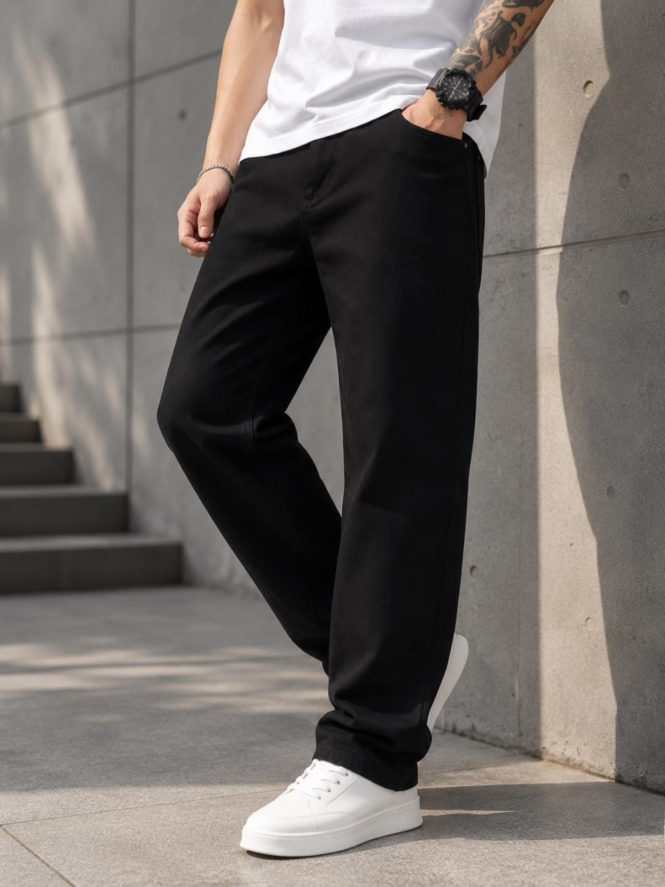 WAZWEAR Men Straight Fit Mid Rise black Jeans