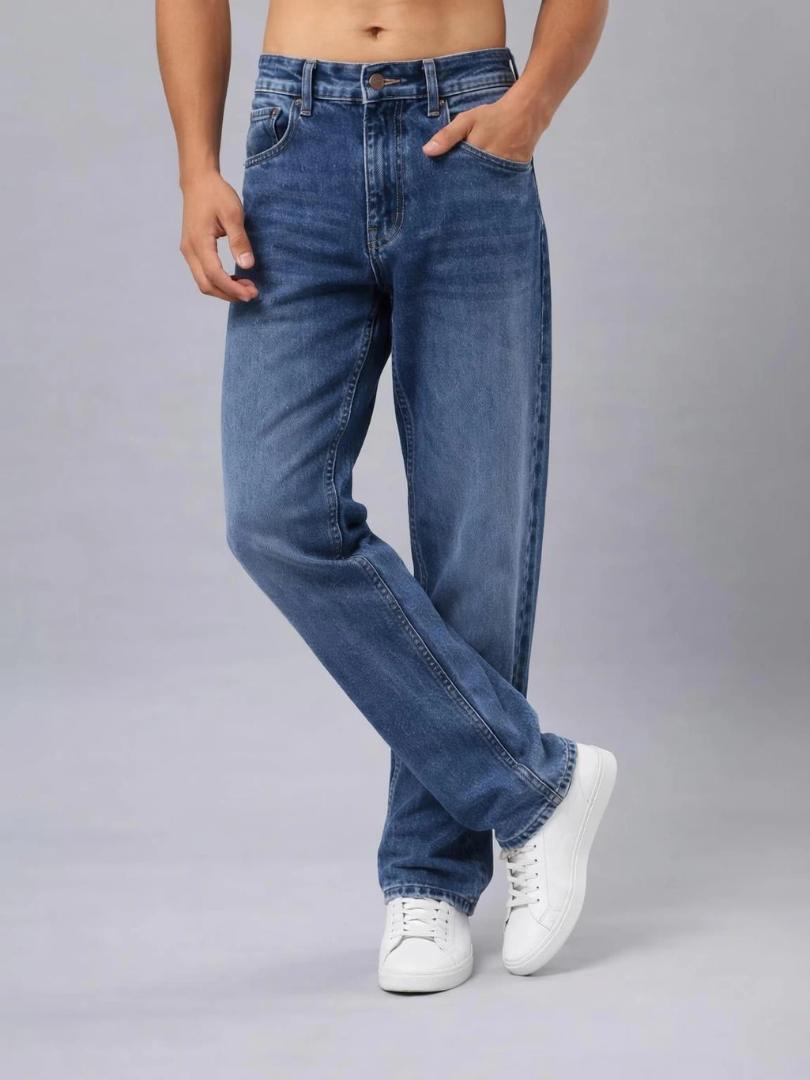 WAZWEAR Men Straight Fit Mid Rise Dark Blue Jeans
