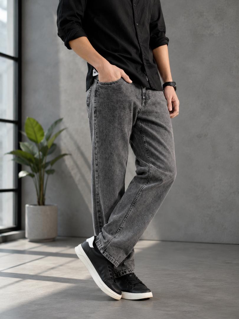 WAZWEAR Men Straight Fit Mid Rise Dark Grey Jeans