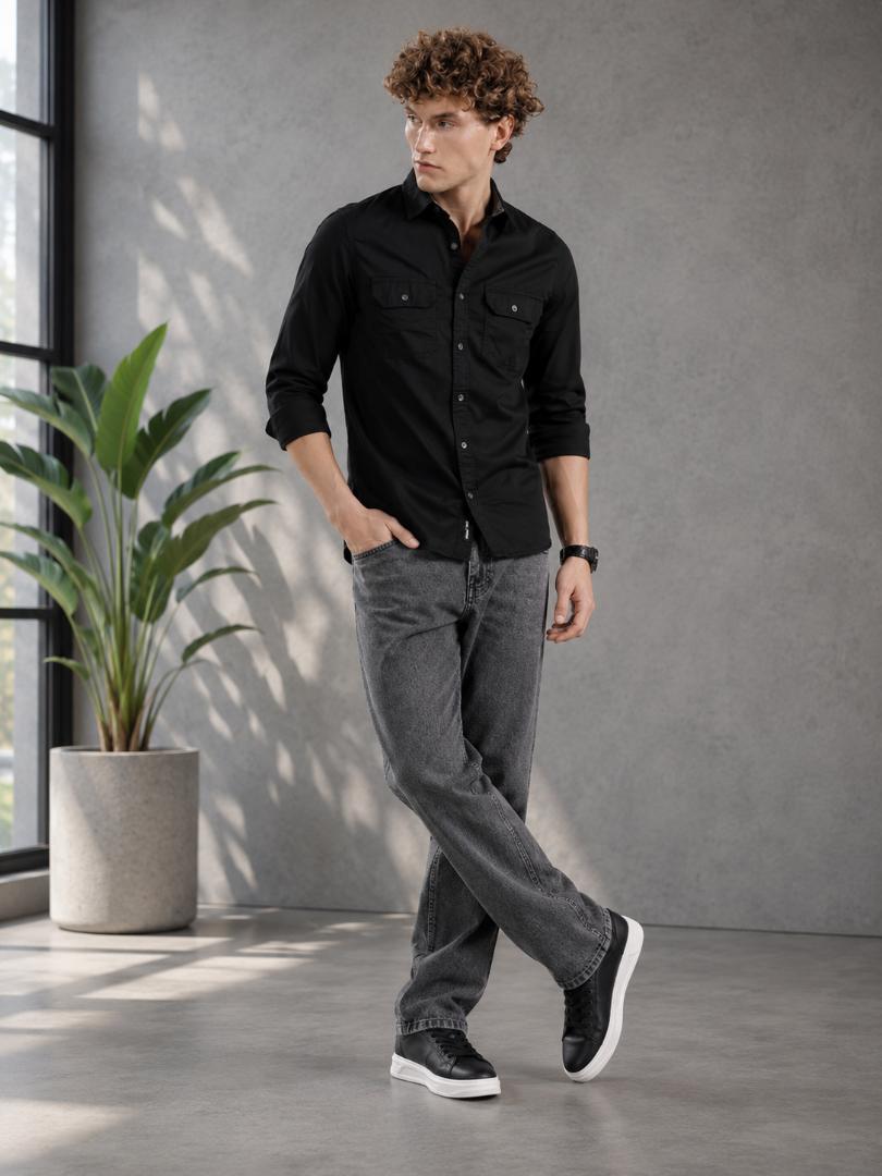 WAZWEAR Men Straight Fit Mid Rise Dark Grey Jeans
